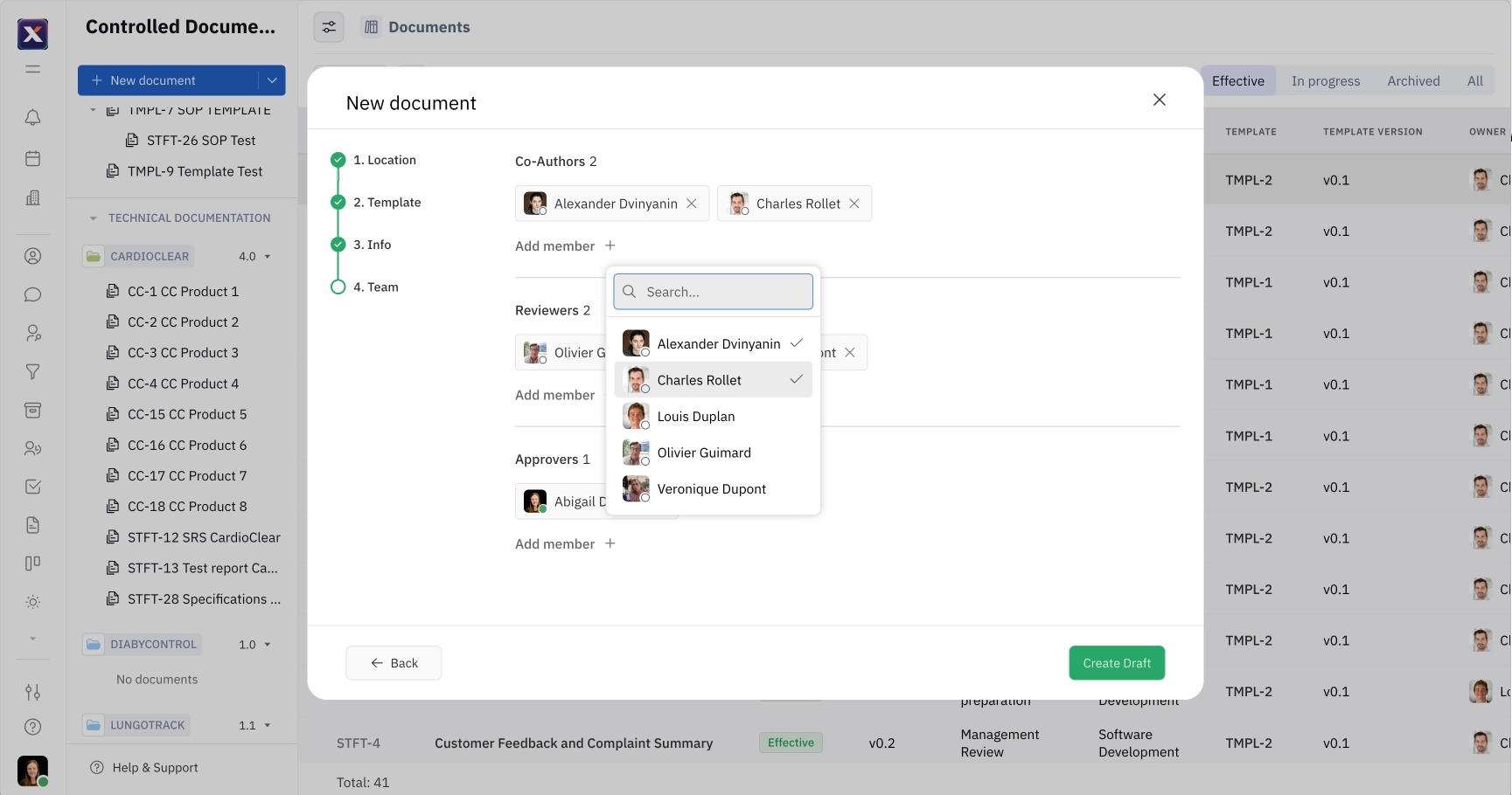 Step 4 for creating a new technical document