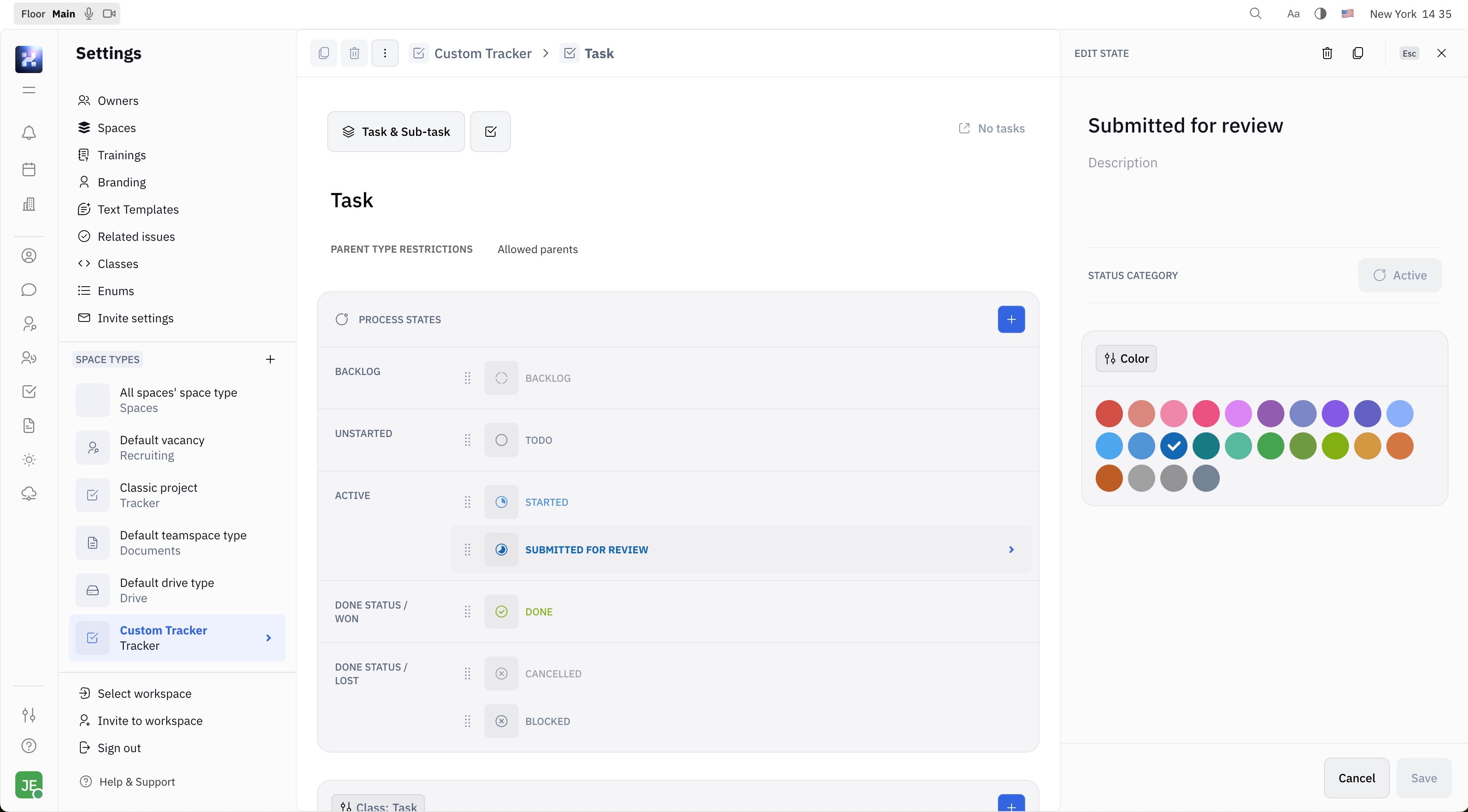 Settings for custom process states