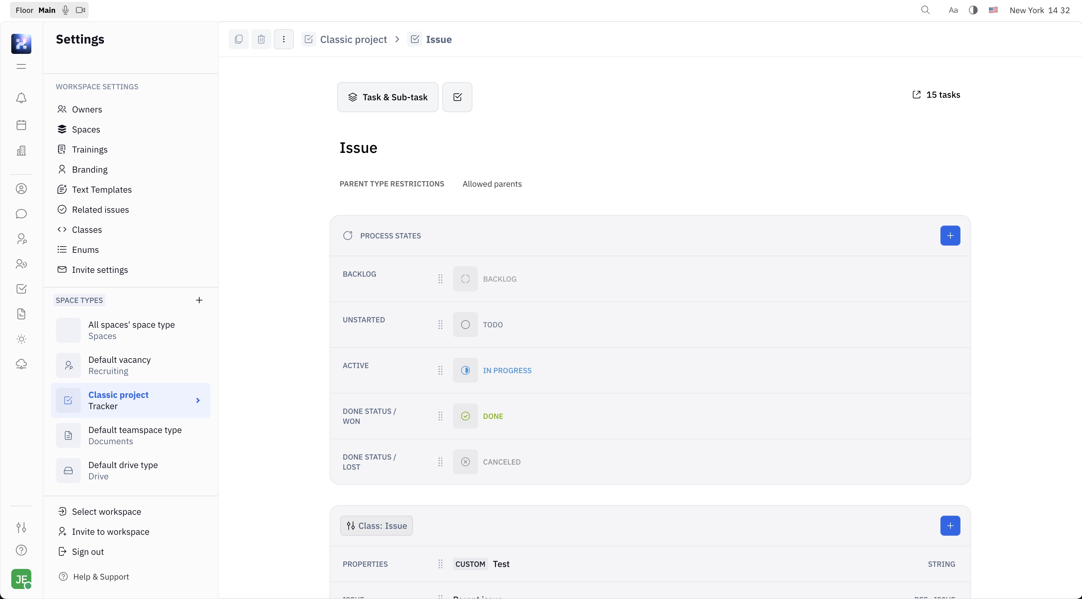 Settings for process states