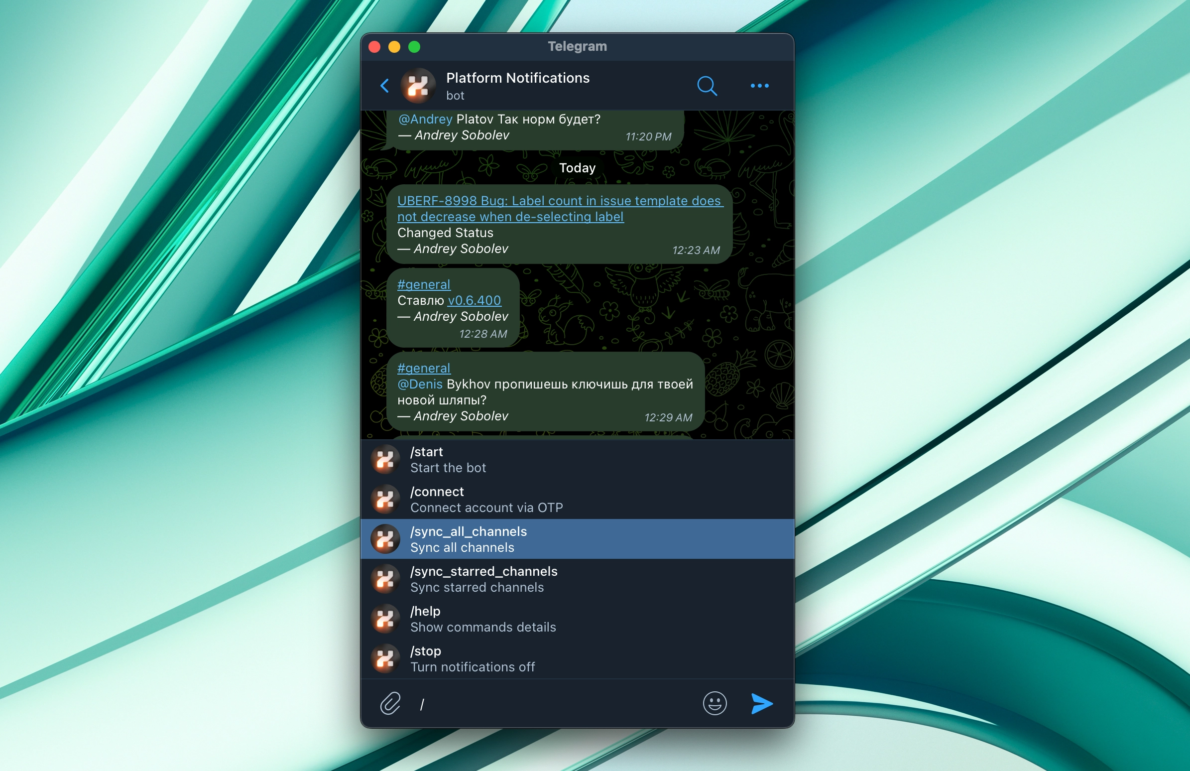 Telegram bot menu options